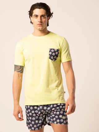 LORD PARTENOPEI T-SHIRT WITH FLOWER PATTERN POCKET TM24-BLOSSOM YELLOW
