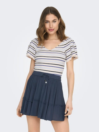 ONLY T-SHIRT LEELO STRIPE SHORT SLEEVE BACK V-NECK DONNA 15283760 TFU