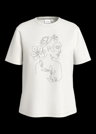 VILA SYBIL T-SHIRT CON STAMPA VISO CON FIORE DONNA 14108062 SNW