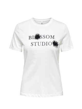 ONLY T-SHIRT BLOSSOM CON FIORI IN TULLE E SCRITTA DONNA 15356208 CLD
