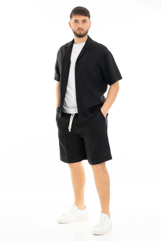 FIFTIETH SHORT SLEEVE LINEN SHIRT 100 BLACK
