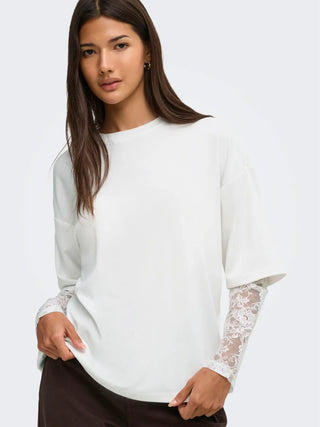 ONLY T-SHIRT TAHLIA CON MANICA IN PIZZO 15381333 CLD