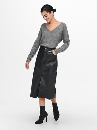 JACQUELINE DE YONG ELEONORA LONG SLEEVE V-NECK SWEATER WOMEN 15207823 DKG