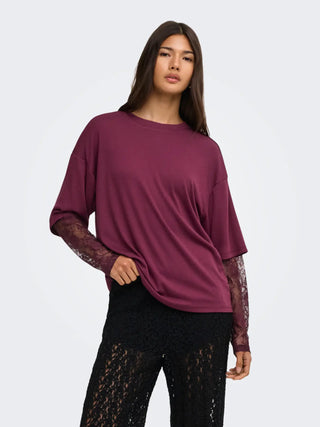 ONLY T-SHIRT TAHLIA CON MANICA IN PIZZO 15381333 FIG