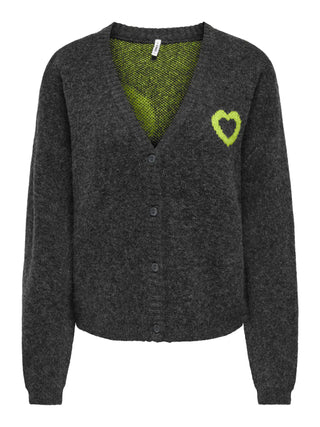 ONLY CARDIGAN LOVIE SCOLLO A V, CON CUORE E SCRITTA DIETRO 15378335 DGL