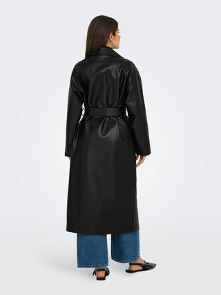 ONLY BINA TRENCH LUNGO IN WOVEN LUCIDO CON CINTURA IN VITA DONNA 15349543 BLK