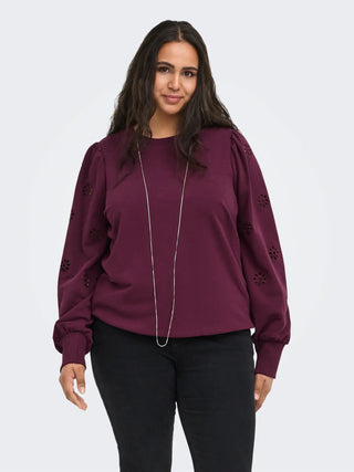 ONLY CARMAKOMA FELPA FEMME CON RICAMO E MANICA A SBUFFO 15315774 FIG