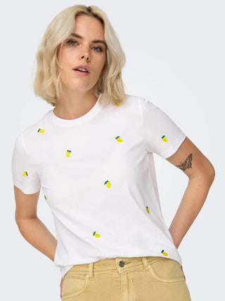 ONLY KETTY T-SHIRT CON LIMONI RICAMATI 15288473 BWT