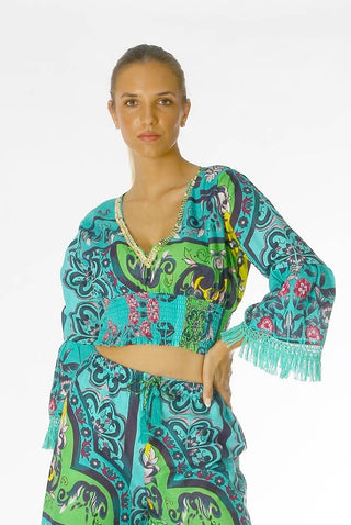 POSITANO BY JEAN PAUL TOP VISCOSA MANICA LUNGA FANTASIA 71753 VERDE