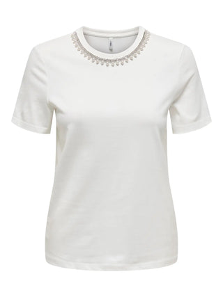 ONLY T-SHIRT JOLLY LIFE CON PERLE SUL COLLO DONNA 15356167 CLD