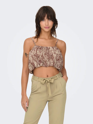 ONLY TOP LOU BALOON CROP DONNA (col:sable untamed leaf) 15342566 SUL