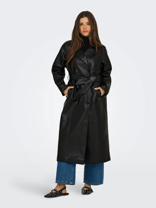 ONLY BINA TRENCH LUNGO IN WOVEN LUCIDO CON CINTURA IN VITA DONNA 15349543 BLK