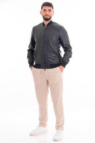MARKUP BOMBER JACKET IN GARMENT-DYED ECO-LEATHER MK694029 BLUE