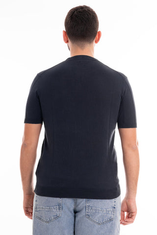 MARKUP CREW NECK SHORT SLEEVE T-SHIRT WITH RIBBED LINEN AND COTTON BLEND MK690029 BLUE