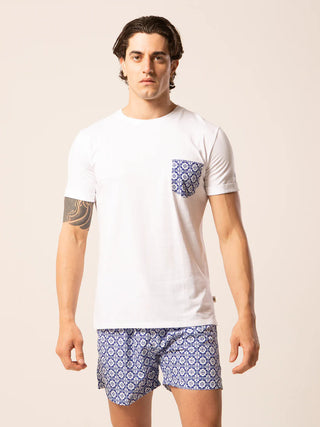 LORD PARTENOPEI T-SHIRT WITH PATTERN POCKET TM24-CAPRI BLUE