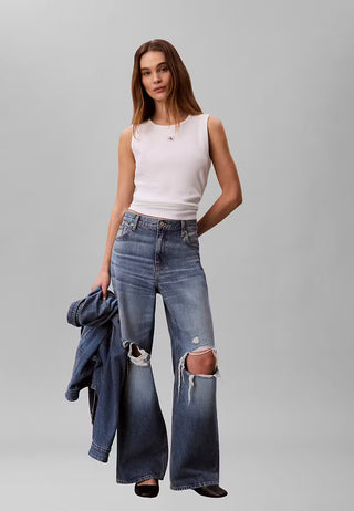 CALVIN KLEIN JEANS CANOTTA WOVEN LABEL A COSTINE CK DONNA LV047F246G YAF