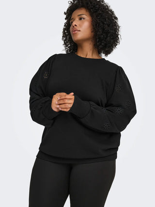 ONLY CARMAKOMA FELPA FEMME CON RICAMO E MANICA A SBUFFO 15315774 BLK