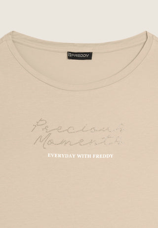 FREDDY T-SHIRT CON MANICHE IN TESSUTO CRINKLE E SCRITTA GIOIELLO S26WSLT8 W33