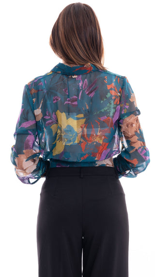 MARKUP CAMICIA IN GEORGETTE CON FIORI DONNA MW763015 BLU