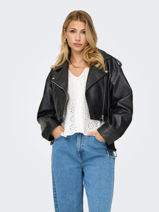 ONLY WOMEN'S ECO-LEATHER GENUINE BIKER JACKET 15321935 BLK
