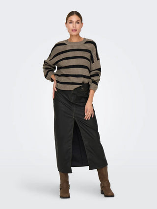 JACQUELINE DE YONG JUSTY STRIPED CREW NECK SWEATER WOMEN (WALNUT BLACK) 15264902 WLT