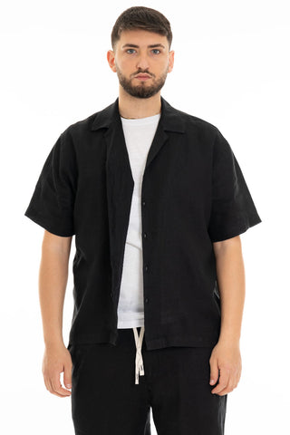 FIFTIETH SHORT SLEEVE LINEN SHIRT 100 BLACK