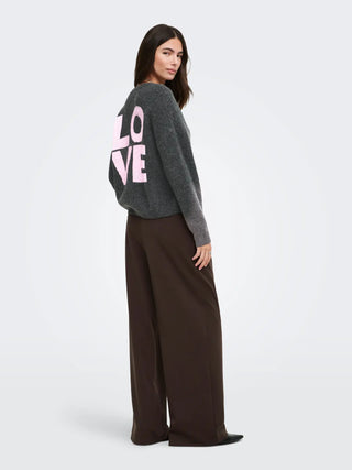 ONLY CARDIGAN LOVIE SCOLLO A V, CON CUORE E SCRITTA DIETRO 15378335 DGR