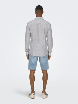 ONLY&SONS CAMICIA IN LINO A RIGHE CAIDEN 22026601 DKN