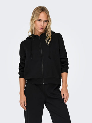 ONLY BELLA LONG SLEEVE CREW NECK ZIP HOODED SWEATER WOMEN 15326712 BLK