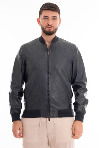 MARKUP BOMBER JACKET IN GARMENT-DYED ECO-LEATHER MK694029 BLUE