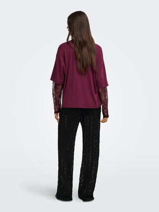 ONLY T-SHIRT TAHLIA CON MANICA IN PIZZO 15381333 FIG