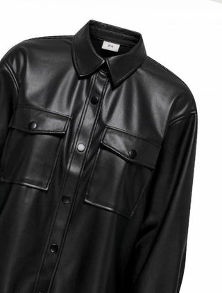 JACQUELINE DE YONG ALAIA LONG SLEEVE BUTTONED SHINY LEATHER JACKET WOMEN 15328308 BLK