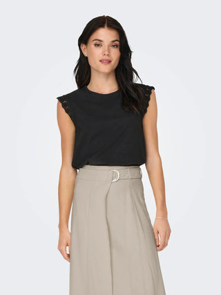 JACQUELINE DE YONG SALVA T-SHIRT GIROMANICA CON RICAMO DONNA 15318217 BLK