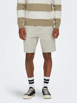 ONLY&SONS LINUS BERMUDA IN LINO CON CHIUSURA LACCIO UOMO (col:silver lining) 22024967 SVL