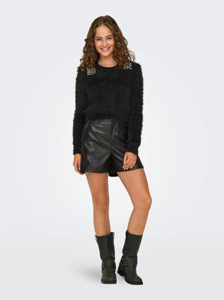 ONLY MAGLIONE SURI TEDDY  GIROCOLLO DONNA 15327597 BLK