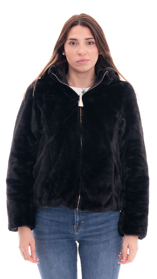 MARKUP REVERSIBLE SHORT JACKET IN TECHNICAL FABRIC AND FUR WOMEN MW764047 BLACK