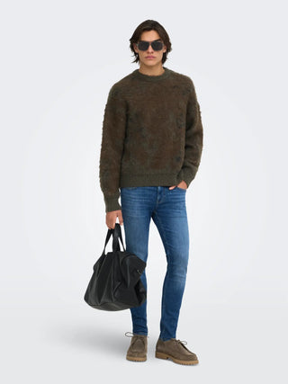 ONLY&SONS MAGLIONE WILLIS JAQUARD A GIRO COLLO 22038985 BLG