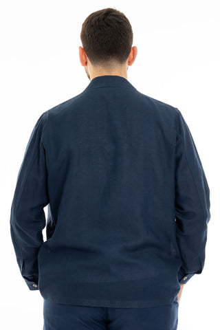 FIFTIETH OVERJACKET UOMO 100% LINO ENGLAND BLU