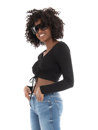 ONLY T-SHIRT SHIA LONG SLEEVES RUCHING SHORT 15252040 BLK