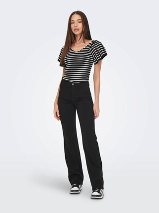 ONLY T-SHIRT LEELO STRIPE SHORT SLEEVE BACK V-NECK 15283760 BLK