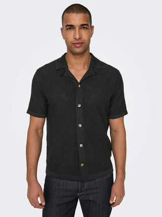 ONLY&amp;SONS MEN'S DENVER LIFE REG 12 SHORT SLEEVE KNIT SHIRT 22028578 BLK