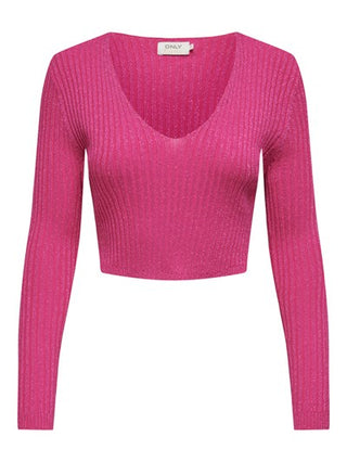 ONLY W CHARLOTTE CROP V-NECK GLITTER PULLOVER 15294419