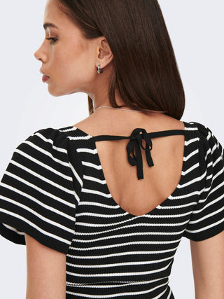 ONLY T-SHIRT LEELO STRIPE SHORT SLEEVE BACK V-NECK 15283760 BLK