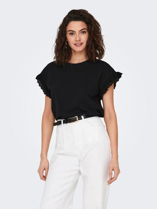 ONLY TOP LIRIS SHORT SLEEVE EMB WOMEN 15255618 BLK