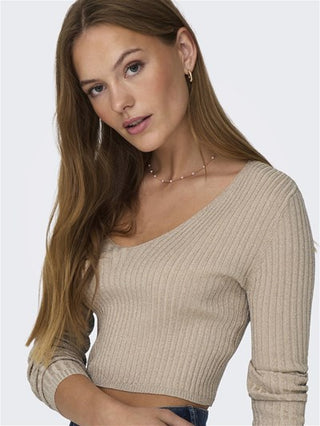 ONLY W CHARLOTTE CROP V-NECK GLITTER PULLOVER 15294419