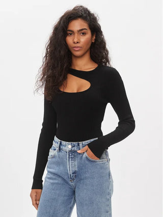 ONLY T-SHIRT MEDDI LONG SLEEVES PEEK-A-BOO O-NECK WOMEN 15311084 BLK