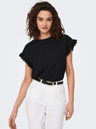 ONLY TOP LIRIS SHORT SLEEVE EMB WOMEN 15255618 BLK