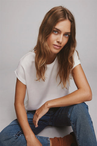 VILA T-SHIRT ELLETE SHORT SLEEVES SATIN DONNA 14059563 SNW