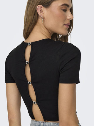 ONLY T-SHIRT RENE SHORT SLEEVES OPER BACK HEART TOP WOMEN 15315362 BLK